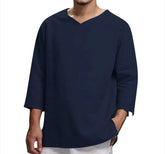 Men's New 3/4 Sleeve Loose Solid Casual Large Pullover Shirt  Adomoo